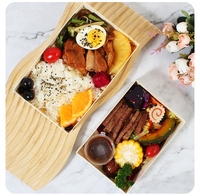 Boîte en bois pliable avec couvercle en plastique pour sushi, fruits de mer, déjeuner, bento, légumes