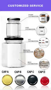 <span class=keywords><strong>Pot</strong></span> en verre <span class=keywords><strong>de</strong></span> luxe transparent avec couvercle, logo personnalisé, forme carrée hexagonale, pour le stockage des épices, des confitures, des sauces, du miel - Product Image 6