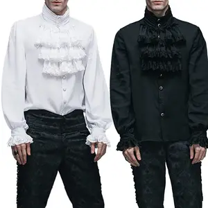 ZX-44 Victoria Shirt Lange Mouwen Jabot Kanten Stropdas Mannen Gothic Punk Ruches Tops Bruiloft Halloween Kostuum Heren Vintage