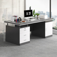 Scrivania Moderna per Ufficio con Cassetti e Armadietto, Tavolo Computer Grigio e Bianco con Vano Contenitore Bloccabile, Postazione di Lavoro per Casa e Ufficio