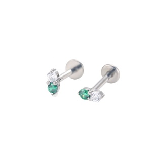 Hot Sale Women's Classic Titanium Stud <b>Earrings</b> Gold Plating Green Zircon Bezel Setting Inlay Flat <b>Screw</b> <b>Back</b> Fashionable Design - Product Image 3