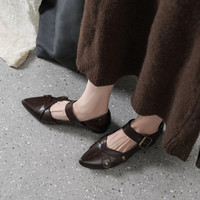 RLT 2026 Chaussures plates pour femmes, style designer super populaire, à bout pointu, avec boucles souples, rivets et semelle confortable