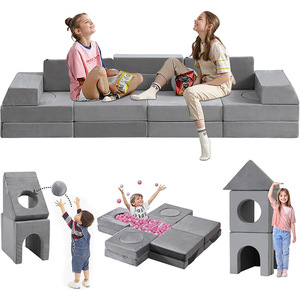 Children's Modular <b>Sofa</b> High Density Foam Fabric Building Block <b>Sofa</b> With Handrails For <b>Kids</b> 3 Years And Above - Product Image 2