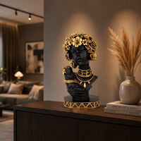 Escultura de Busto de Mujer Africana Hecha a Mano en Resina, con Tocado Floral Dorado, Estatua de Arte Moderno, Figura Decorativa para Hogar u Oficina, Regalo