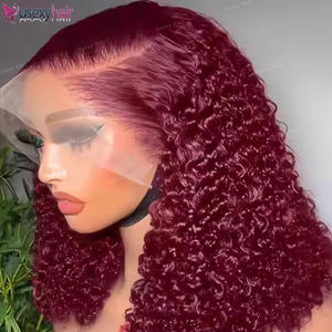 200 Density 99J Super Double Drawn Curl Front Pelucas <span class=keywords><strong>Cabello</strong></span> humano Parte lateral 13x4 Hd Lace Frontal Pelucas de <span class=keywords><strong>cabello</strong></span> chino para mujeres - Product Image 3