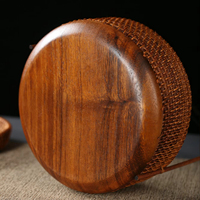 Panier de rangement rond artisanal en noyer et rotin, style chinois, écologique, laqué, avec couvercle et poignée violette, idéal pour pique-nique et marché