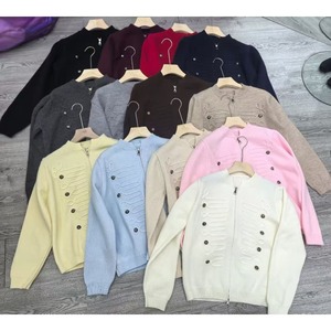 Nuovo <span class=keywords><strong>Cardigan</strong></span> in Maglia Crema con Zip per Donna Autunno 2026, Collo Tondo, Polsini a Costine, Bottoni Decorativi in Corda, Elegante e Chic - Product Image 6