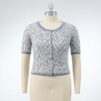 Damen 100% Kaschmir (12GG) Atmungsaktiver Stehkragen Langarm Klassischer Cropped Luxus Strick-Cardigan