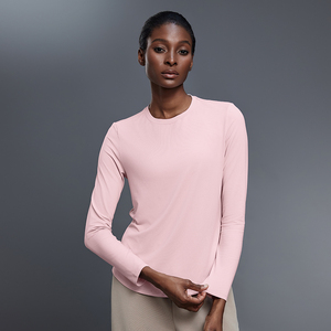 Camiseta de manga larga atlética transpirable para mujer, cuello redondo, Top de Yoga, puños elásticos, ropa de gimnasio de secado rápido, cómoda - Product Image 1