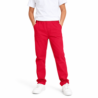 Pantalon de travail/uniforme scolaire en coton antibactérien à taille élastique et boutonnée, coupe droite, ourlet classique, avec logo brodé personnalisé