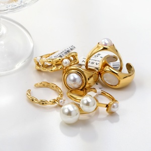 Stainless Steel Jewelry 18K Gold Plated Shell <b>Pearl</b> <b>Rings</b> Set Chunky Open <b>Rings</b> Geometric Minimalist <b>Rings</b> for Women Fashion - Product Image 2