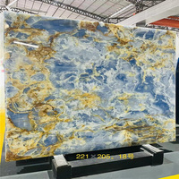 Grands comptoirs de cuisine translucides de haute qualité, carreaux de cuisine rétroéclairés, marbre d'onyx bleu ciel