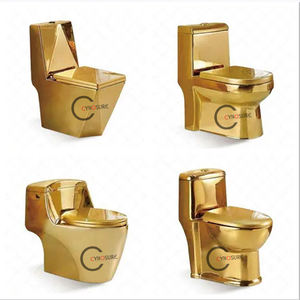 Ensemble sanitaire moderne en céramique dorée, WC monobloc de luxe à double chasse, à poser au sol - Product Image 6