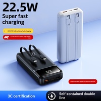 Grosir Pabrik Power Bank Plastik 22.5W Pengisian Daya Super Cepat 20000mAh Kapasitas Ultra Tinggi Kabel Terintegrasi Multi-Port