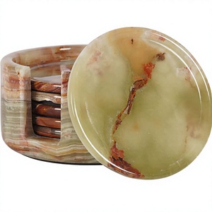 <b>Round</b> Stone Coasters Set Natural Pattern Non Slip <b>Mats</b> for Table Decoration - Product Image 1
