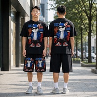 Ensemble 2 pièces homme : T-shirt et short streetwear en coton 100% vierge de haute qualité, personnalisable avec logo, coupe ample à manches courtes