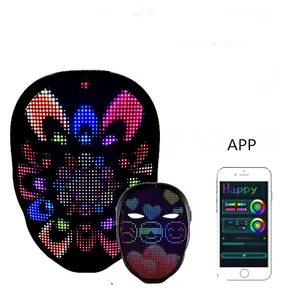 черный уход за кожей лица 2 коробки Suppliers-Светодиодная маска клоуна в виде привидения с изменением лица на Хэллоуин, сияющая, программируемая через приложение, для вечеринки, костюмов, маски для лица