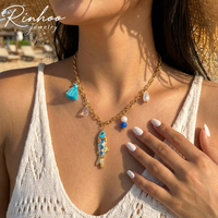 Collier Pendentif Poisson en Acier Inoxydable Style Vacances Rinhoo pour Femme, avec Imitation Perle, Fleur, Tortue et Étoile de Mer – Bijoux de Plage