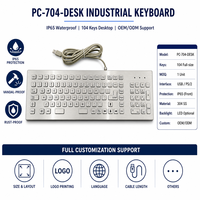 Clavier de bureau industriel en acier inoxydable étanche IP65 personnalisé PC-704-DESK, 104 touches USB PS/2 pour machine CNC, kiosque
