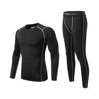 Ensemble de sport pour homme à rayures, comprenant un t-shirt de compression à manches longues et un pantalon de sport moulant, séchage rapide, élastique, idéal pour la course et le basketball