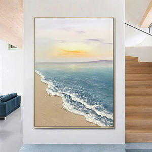 Original Home Decor peint à la main moderne bleu océan oeuvre <span class=keywords><strong>coucher</strong></span> <span class=keywords><strong>de</strong></span> <span class=keywords><strong>soleil</strong></span> côtier mur Art abstrait paysage marin peintures - Product Image 3
