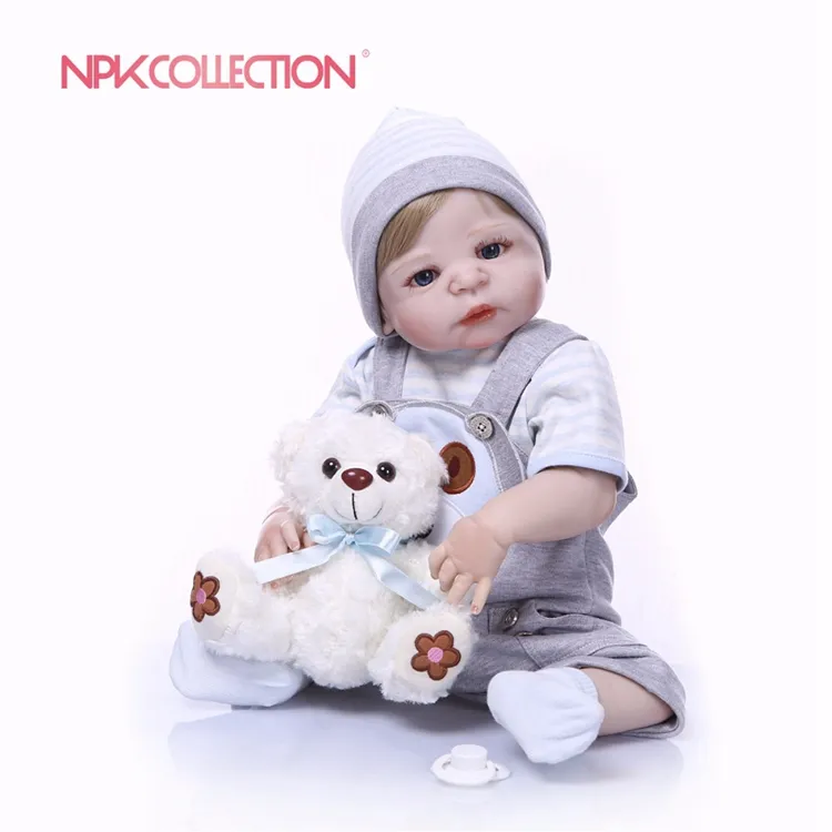 NPK Real 57CM de cuerpo completo de silicona niño renacido bebés oso juguetes de la muñeca princesa muñeca de los bebés de la peluca del pelo, regalo de cumpleaños los niños Brinquedos