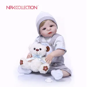 NPK Real 57CM Full Body Silicone Boy Reborn Babies Bear Doll Toys Princess Babies Doll Wig Hair Birthday Gift Kids Brinquedos