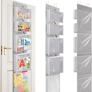<b>Hanging</b> Toy <b>Storage</b> Bag With 5 Pockets For Kids Room Organizing Behind Door <b>Wall</b> Mount PVC Plastic Organizer For Stuffed Plush - Product Image 5