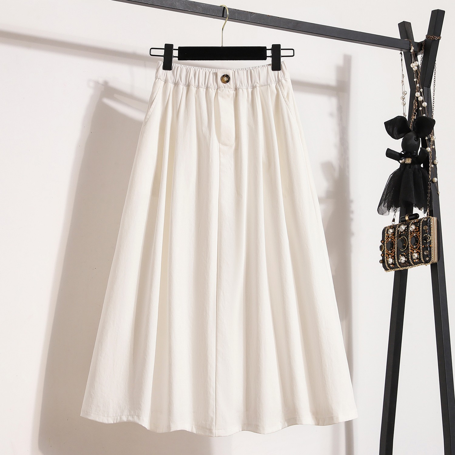 Retro Japanese A-line Midi Dress Women's Elastic Waist Solid Casual High  Street Girls' Dress All Pairs| Alibaba.com