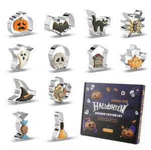 <span class=keywords><strong>Emporte</strong></span>-pièces d'Halloween en acier inoxydable, lot de 12, moules à biscuits d'Halloween, fournitures pour chocolat, formes fantôme, <span class=keywords><strong>chauve</strong></span>-<span class=keywords><strong>souris</strong></span>, araignée, citrouille - Product Image 1