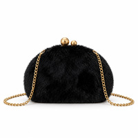 Pochette Aimiqi en cuir véritable avec boule en peluche, sac de soirée élégant et luxueux à double perles pour femme, petite pochette moelleuse en polyester