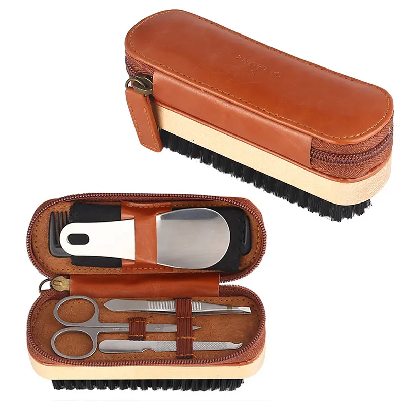 Travel Grooming sets with Shoe Shine Brush Kit including Shoe horn Cleaning Cloth with portable zipper Bag unique gift for Dad