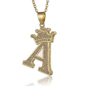 Colgante de collar inicial de moda, llena de oro circonita cúbica, accesorios para hacer joyas DIY, colgante de circón con corona de letras - Product Image 6