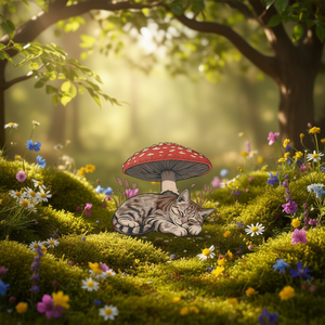 T-shirt a maniche lunghe con simpatico gatto tabby e fungo, design estetico Cottagecore con gatto grigio - Product Image 3