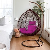 Chaise suspendue à bascule en rotin réglable bon marché, en macramé, pour patio, noire, une place