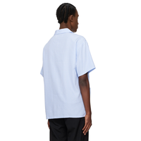 Chemise d'été décontractée pour hommes en satin 100% coton à imprimé écossais bleu anti-rides et respirant manches courtes amples