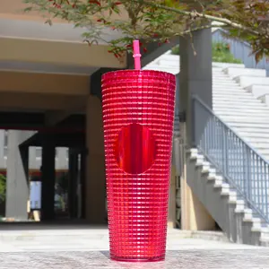 Popular 24oz Studded Tumbler Plastic Double Wall Cup With Straw