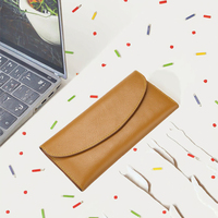 Dompet Panjang Wanita Kulit Asli Tipis Tahan Air dengan Kantong Kartu dan Penutup, Tanpa Hiasan