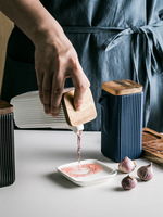 Bouteille d'huile de sauce soja vinaigre de cuisine avec plateau en bois pot d'assaisonnement en céramique distributeur d'huile pot 220ML + 320ML