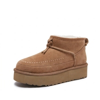 Bottes d'hiver décontractées pour femmes, légères, à plateforme, bout rond, en daim de vache et nubuck, avec doublure en fourrure intégrée et doublure en cuir