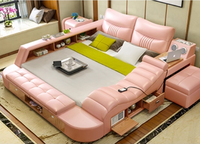 Lit intelligent multifonctionnel moderne européen en cuir Tatami réglable avec rangement pour petits appartements 1,8 m Lit doux écologique