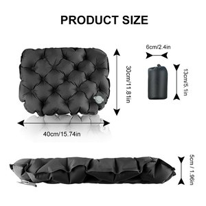 Coussin de siège gonflable noir 40x30cm, portable, pour camping en plein air, pique-nique, voyage, oreiller d'air pliable, coussin de confort - Product Image 1