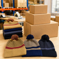 Bonnet d'hiver côtelé en acrylique 100% avec pompon, style urbain, personnalisable avec logo, marque privée, faible MOQ, fabrication OEM/ODM Highfly