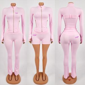 2025 kustom wanita pakaian olahraga ritsleting atasan Crop dan Jogger Gym pakaian olahraga wanita dua potong Set Yoga - Product Image 4