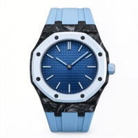 Montre sportive en fibre de carbone forgée de 42 mm, boîtier octogonal, mouvement automatique lumineux vert, bracelet en caoutchouc