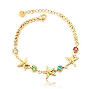 Pulsera con Dije de Estrella de Mar, Chapada en Oro de 18k, Acero Inoxidable, Engaste de Bisel con Gema, Joyería de Moda para Fiesta - Product Image 2