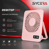 Ventilateur de table portable rechargeable 2000 mAh, générateur de brise d'air de bureau ultra-fin avec affichage numérique de l'heure, service OEM ODM
