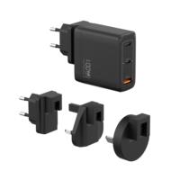 Cargador de Pared USB C GaN de 100 W y 3 Puertos con Enchufe Universal Intercambiable Compatible con MacBook Pro Air, iPad Pro, iPhone, Galaxy