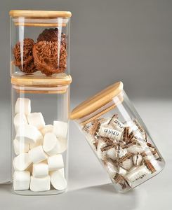 Wide Mouth 500ml 800ml Kitchen Glass <b>Storage</b> Packaging Jars Glass Canisters With Bamboo Airtight Lid for Candy Rice Spicy Store - Product Image 1