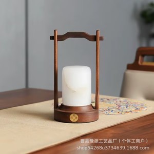 Retro Style Table Lamp Solid Wood Marble Cover <b>Touch</b> Control Rechargeable Portable Night <b>Light</b> For Bedside Sleep Breastfeeding - Product Image 4
